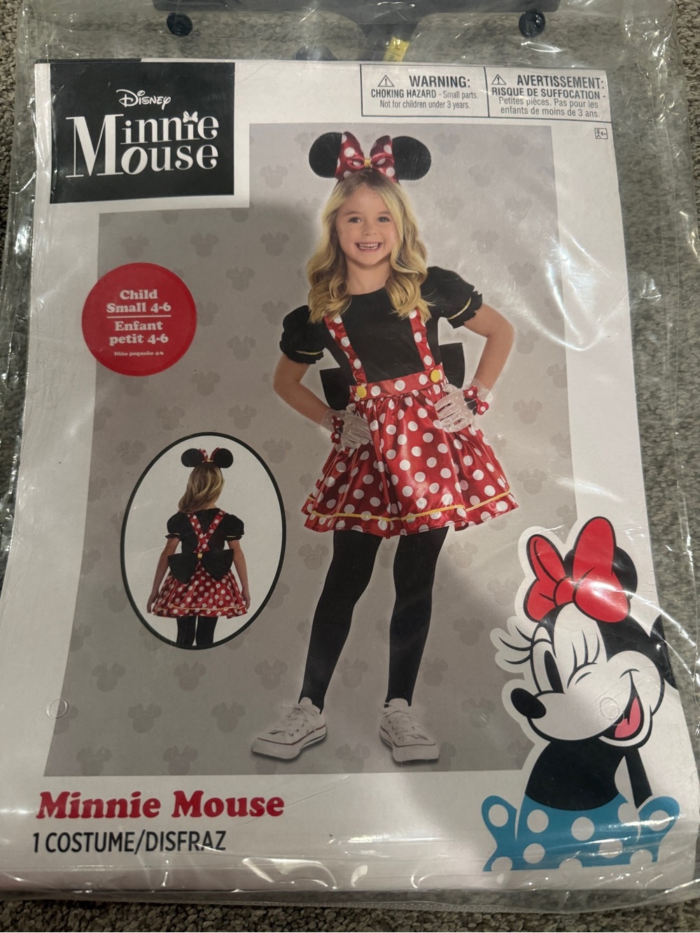 Disney Minnie Mouse Girls Costume Dress Ears Headband Child Small 4-6